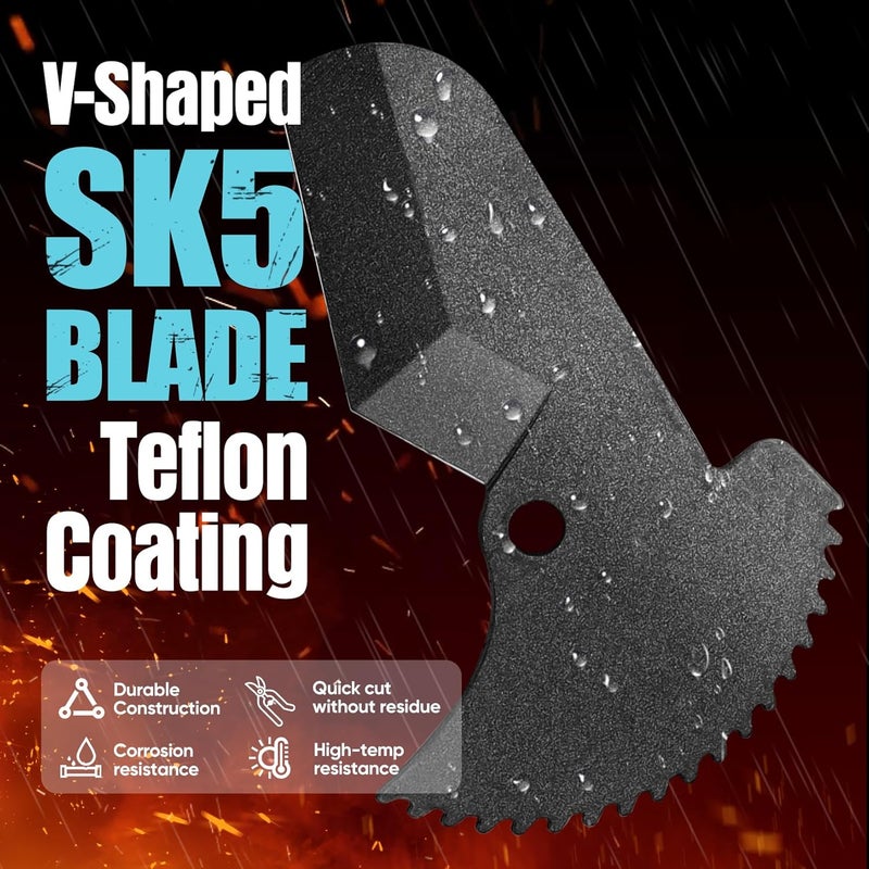 SHALL PVC Pipe Cutter, Cuts up to 1-5/8”, Heavy-Duty Aluminum Ratchet Pipe Cutter Tool for PVC, PPR, PE, PEX, Plastic Hoses & Plumbing Pipes, Fast Pipe Tube Cutters with High Performance SK5 Blade - Image 3